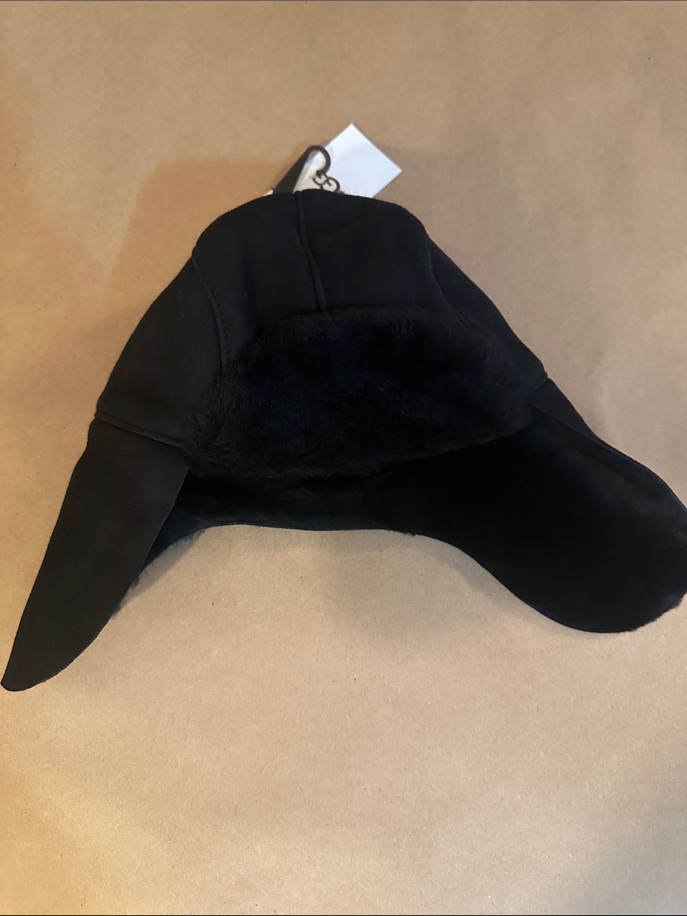 UGG Black Faux Fur Trapper Hat for Kids